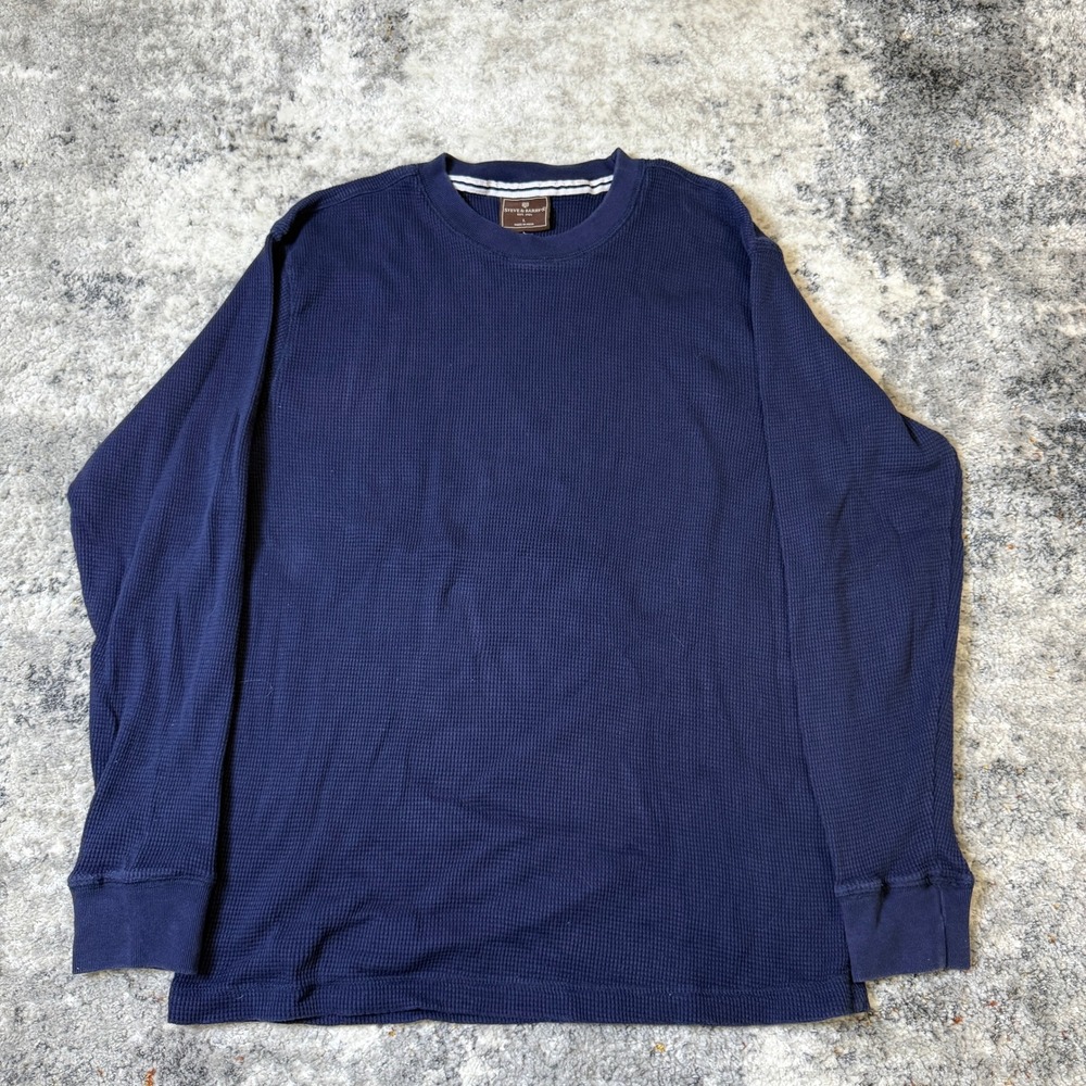 Steve & Barry's Mens Navy‎ Blue Waffle Knit Thermal Long Sleeve Shirt Large